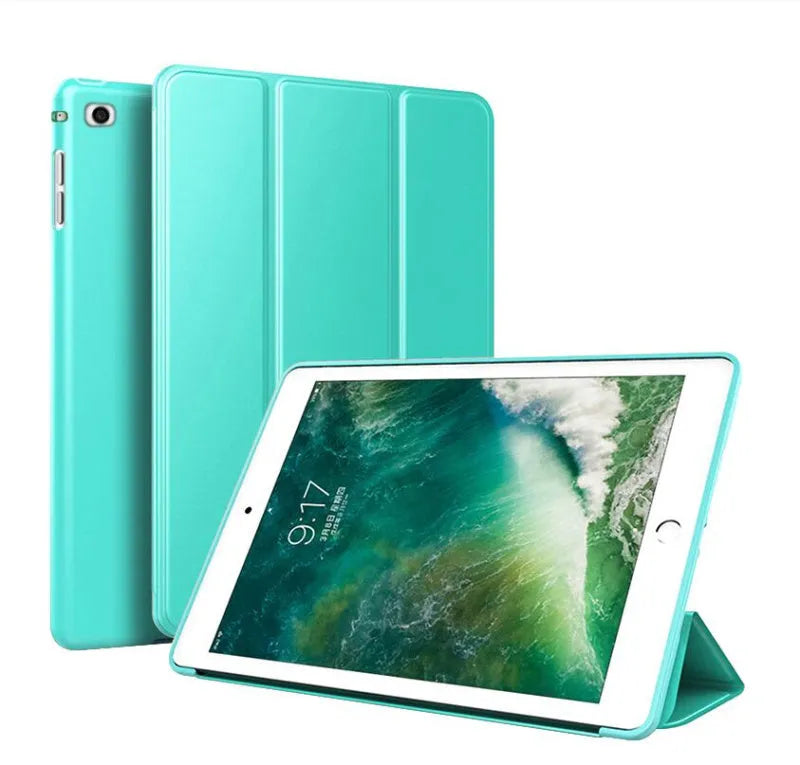 TPU clamshell protective case for 9.7-inch iPad models in various colours.