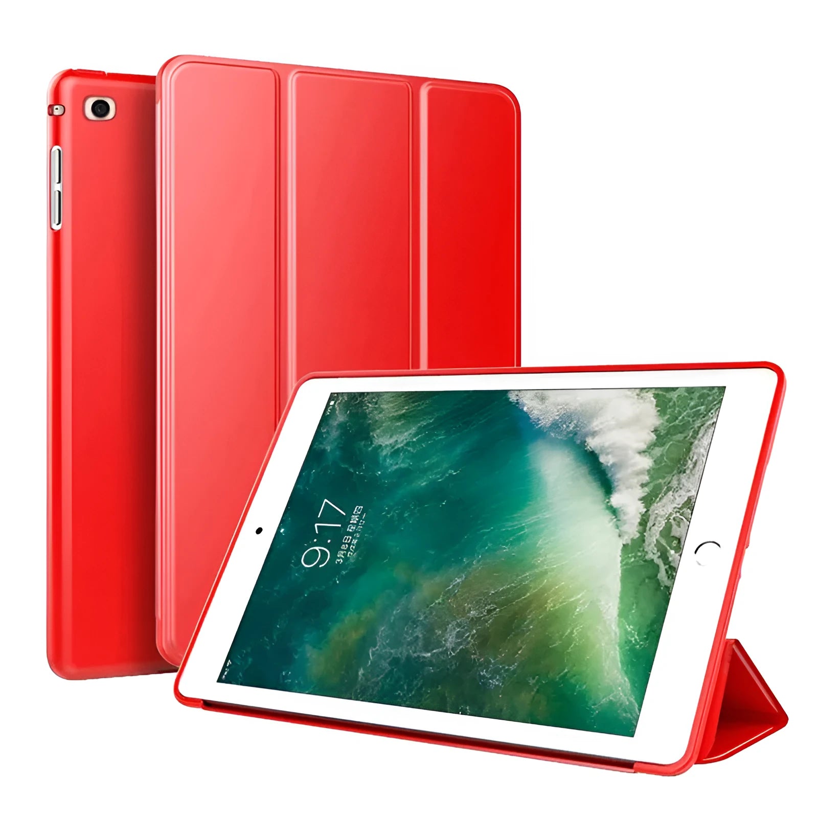 TPU clamshell protective case for 9.7-inch iPad models in various colours.