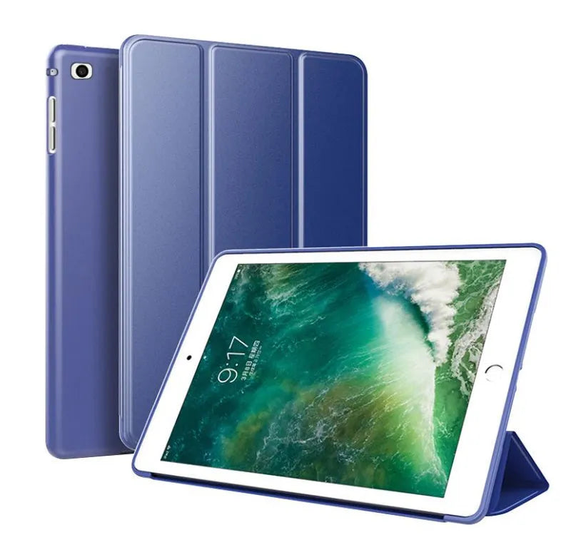 TPU clamshell protective case for 9.7-inch iPad models in various colours.