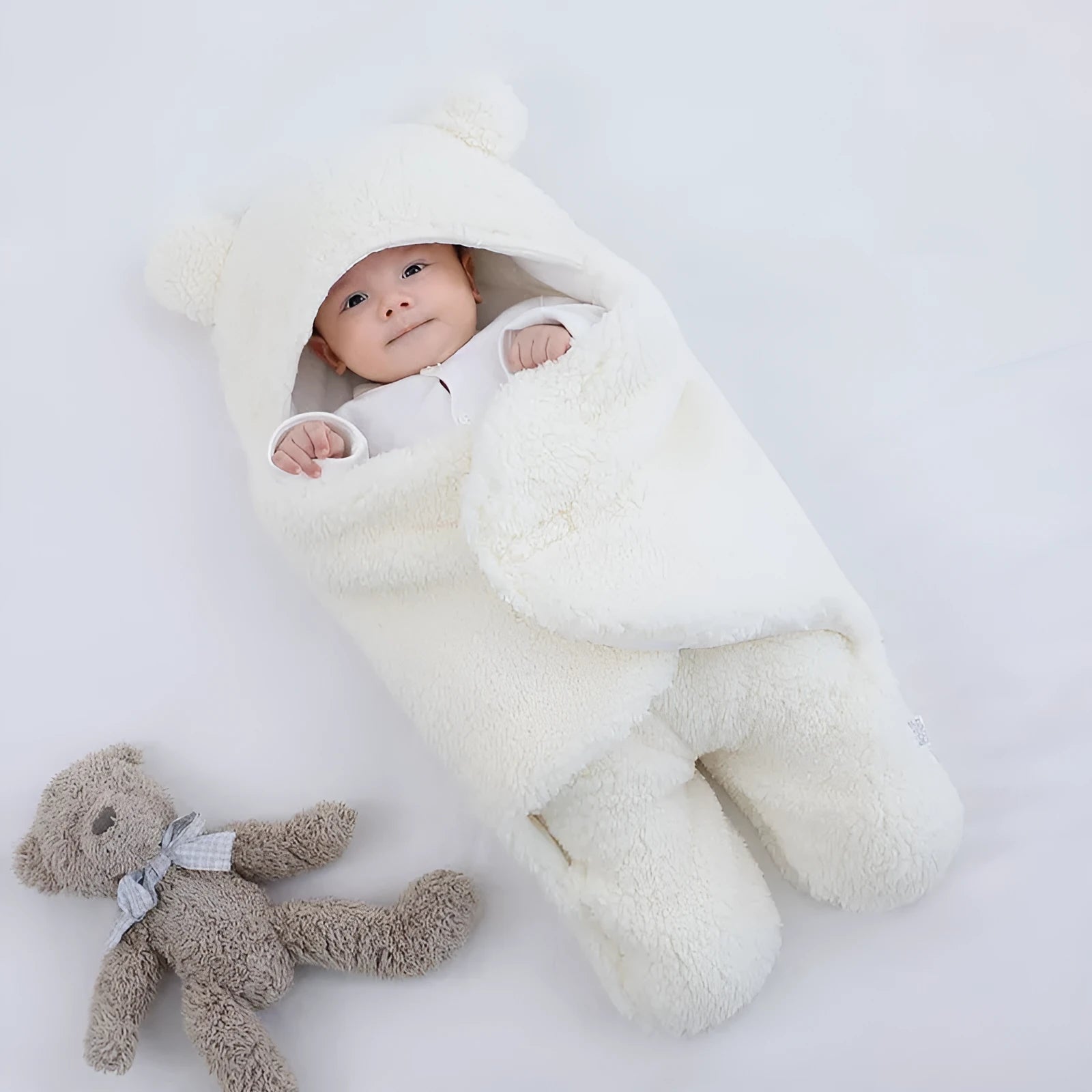 Baby quilted sleeping bag wrapper in cotton blend fabric showing six colour options