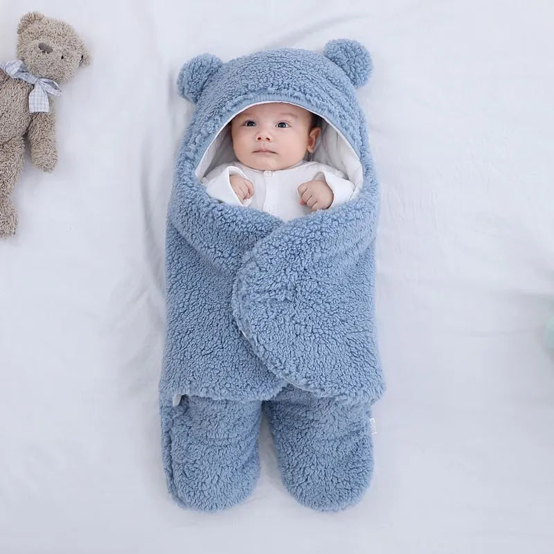 Baby quilted sleeping bag wrapper in cotton blend fabric showing six colour options