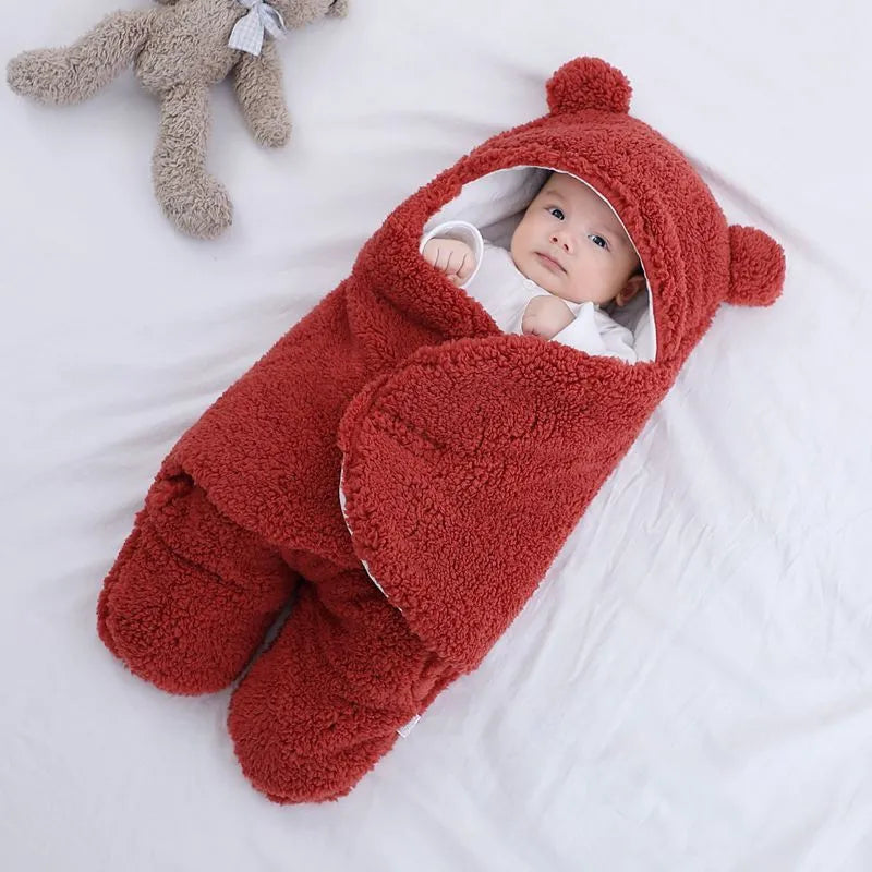 Baby quilted sleeping bag wrapper in cotton blend fabric showing six colour options
