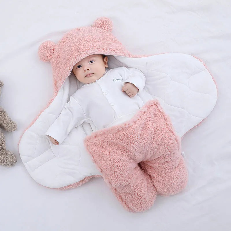 Baby quilted sleeping bag wrapper in cotton blend fabric showing six colour options