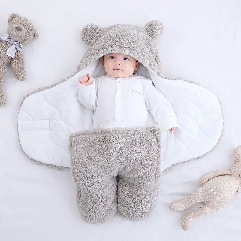 Baby quilted sleeping bag wrapper in cotton blend fabric showing six colour options