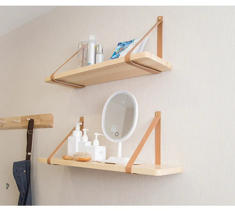 Pine wood wall storage rack in Nordic style measuring 50cm wide for organising remote controls and small items