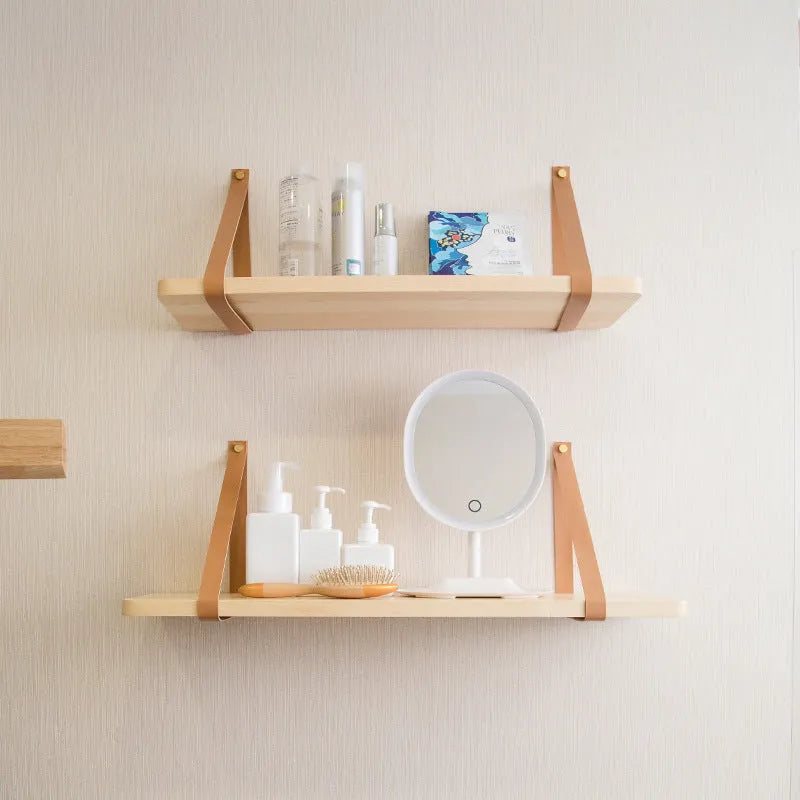 Pine wood wall storage rack in Nordic style measuring 50cm wide for organising remote controls and small items