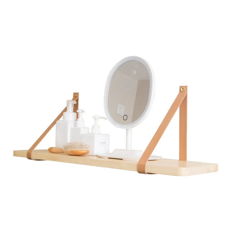 Pine wood wall storage rack in Nordic style measuring 50cm wide for organising remote controls and small items