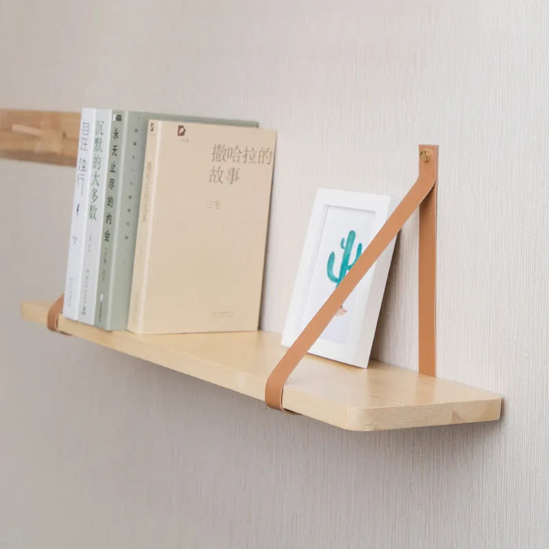 Pine wood wall storage rack in Nordic style measuring 50cm wide for organising remote controls and small items
