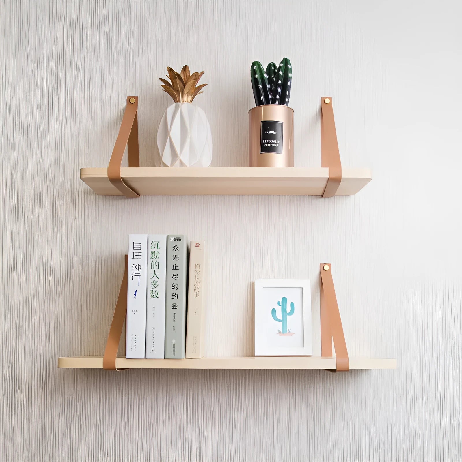 Pine wood wall storage rack in Nordic style measuring 50cm wide for organising remote controls and small items