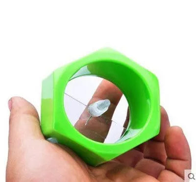 Yellow and green spiral vegetable cutter with food-grade plastic construction