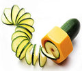 Yellow and green spiral vegetable cutter with food-grade plastic construction