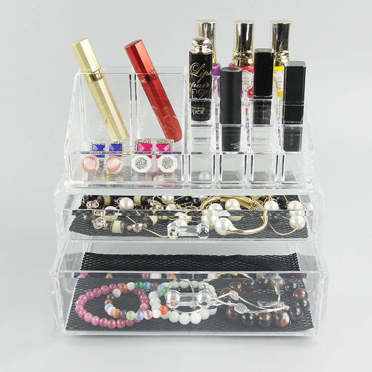 Clear acrylic storage container with foldable design for cosmetics organisation