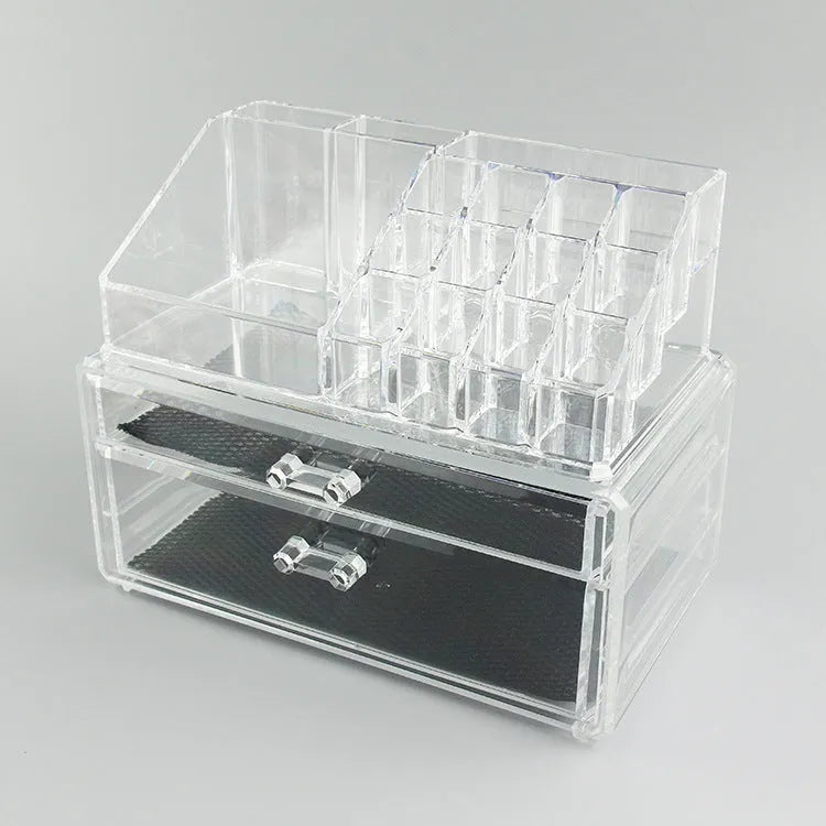 Clear acrylic storage container with foldable design for cosmetics organisation