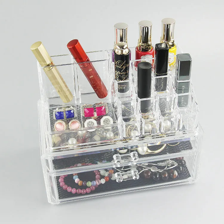 Clear acrylic storage container with foldable design for cosmetics organisation