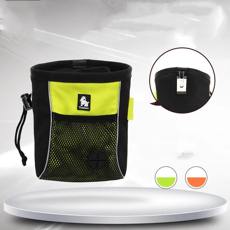 Waterproof dog training waist bag with removable waste bag holder in orange and green colour options