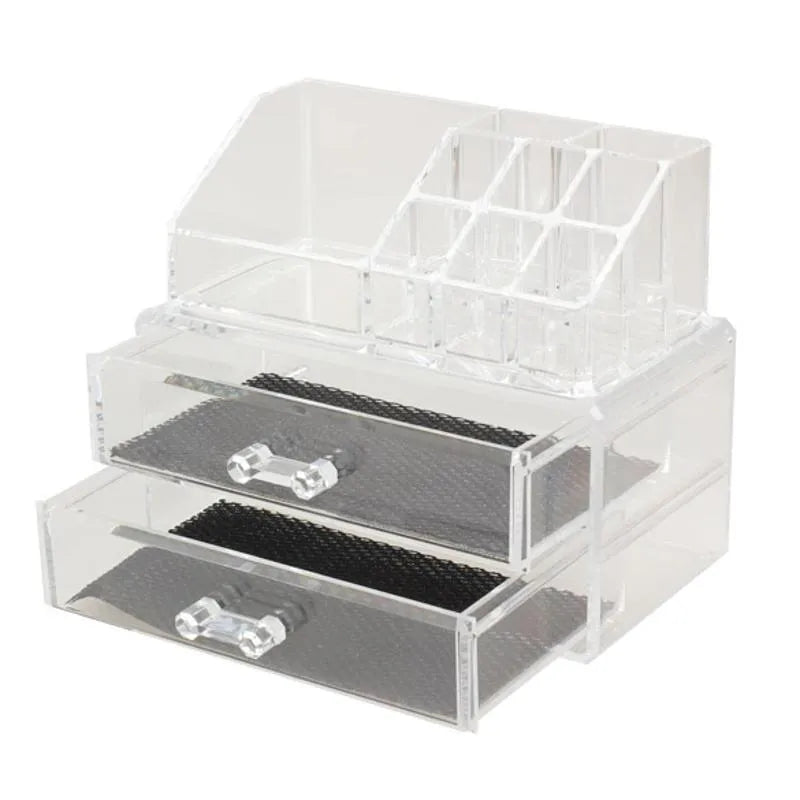 Clear acrylic storage container with foldable design for cosmetics organisation