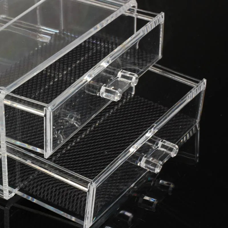 Clear acrylic storage container with foldable design for cosmetics organisation