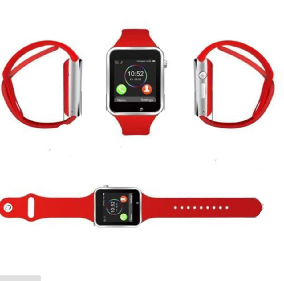 A1 smart watch with 1.54-inch screen showing Android interface, available in black silver white gold pink red green blue