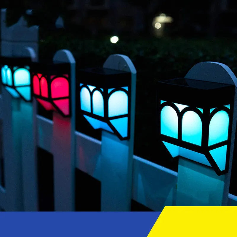 Solar-powered outdoor wall lamp with IP67 waterproof rating for garden and fence lighting