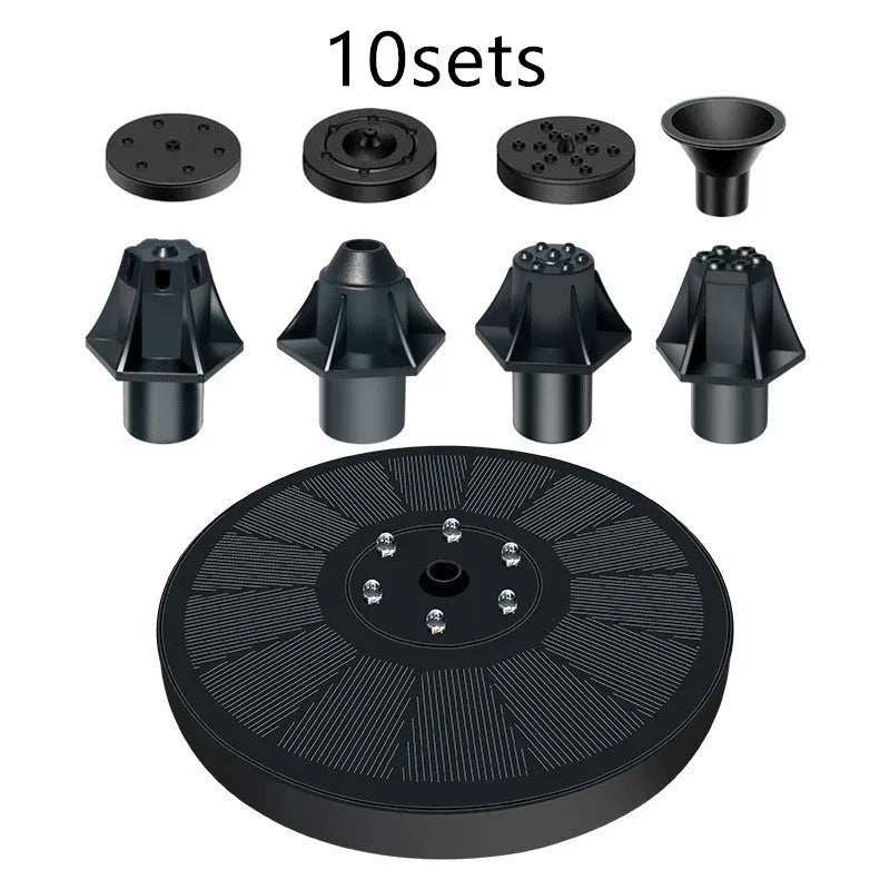Black solar garden fountain with mercury floating design and four spray nozzles for ponds