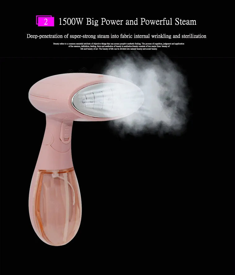 Pink Sokany handheld steam ironing brush with EU plug for 220V operation