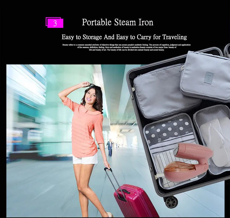 Pink Sokany handheld steam ironing brush with EU plug for 220V operation