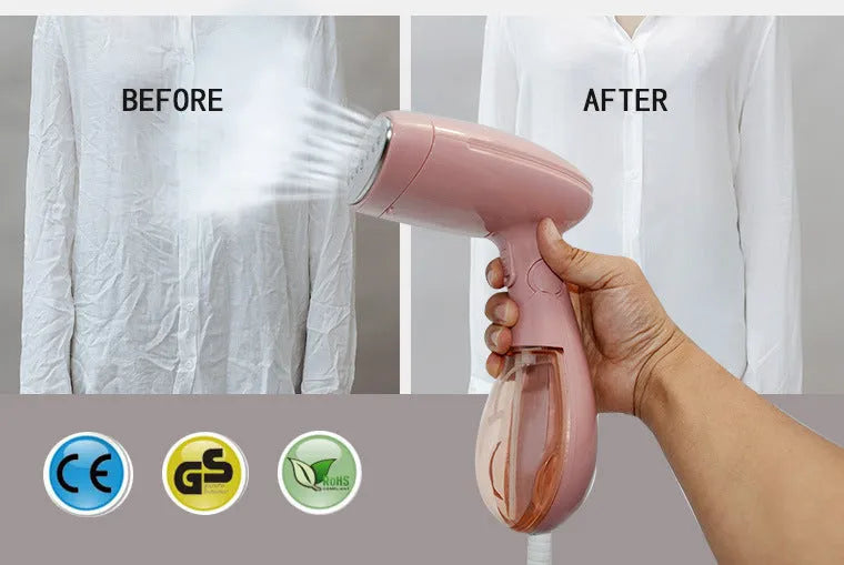 Pink Sokany handheld steam ironing brush with EU plug for 220V operation