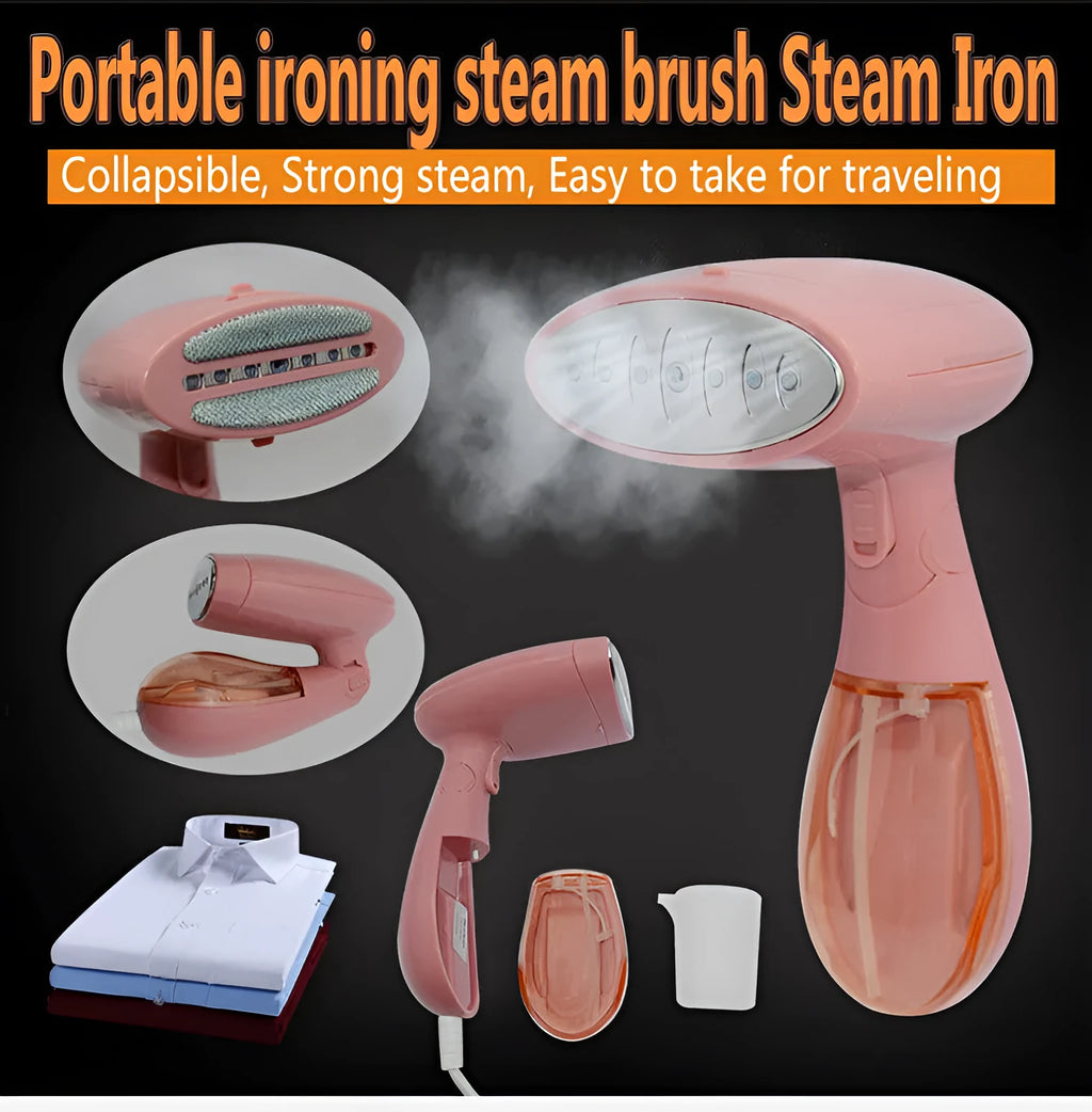 Pink Sokany handheld steam ironing brush with EU plug for 220V operation