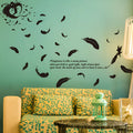 Black angel feather three generations design removable wall sticker measuring 50 by 70 cm.