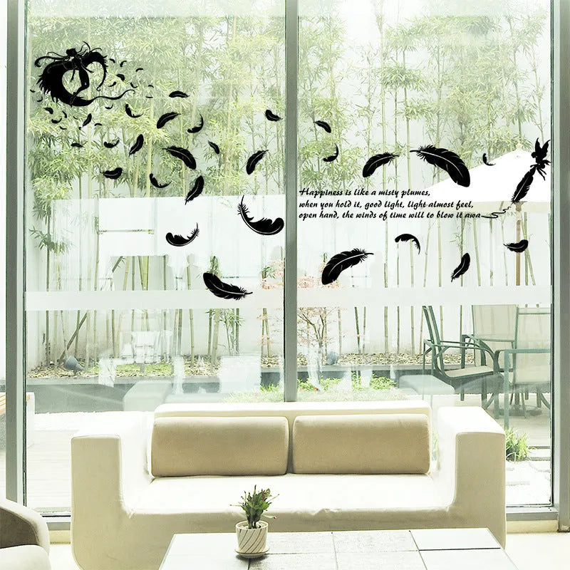 Black angel feather three generations design removable wall sticker measuring 50 by 70 cm.