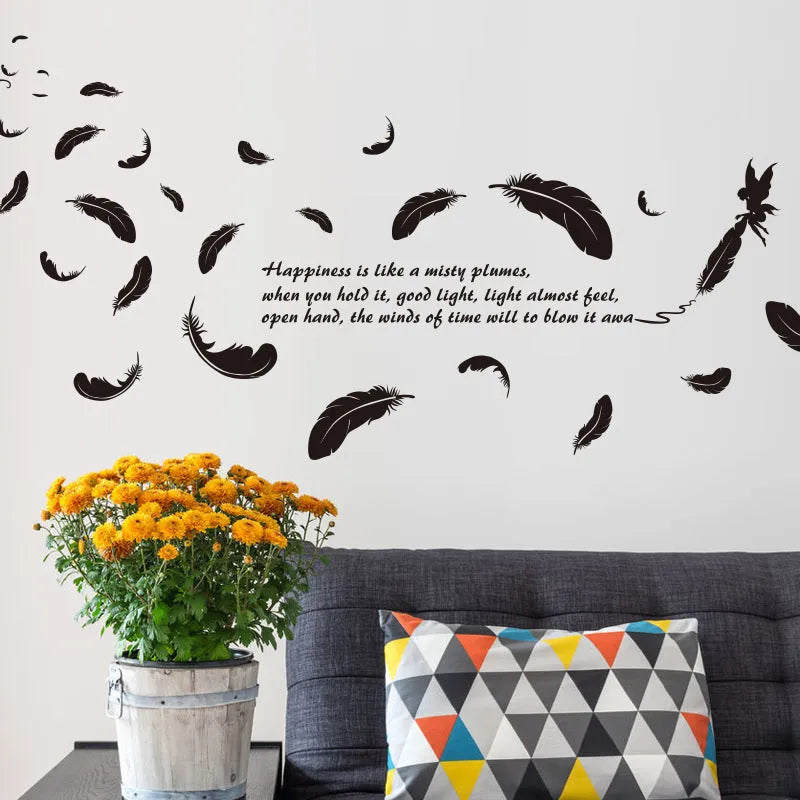 Black angel feather three generations design removable wall sticker measuring 50 by 70 cm.