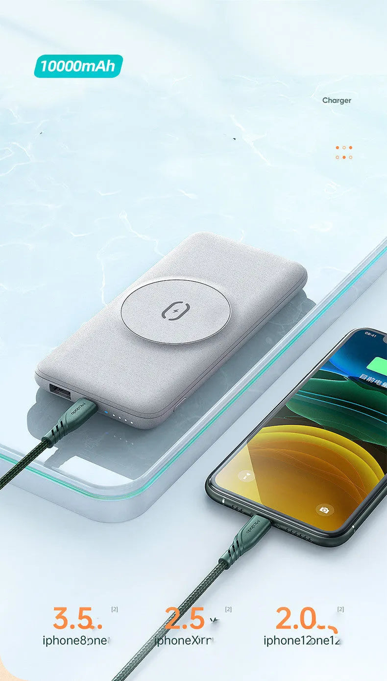 Mint green magnetic wireless charging power bank with MagSafe compatibility and rear clip