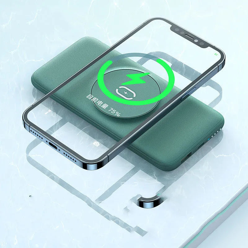 Mint green magnetic wireless charging power bank with MagSafe compatibility and rear clip