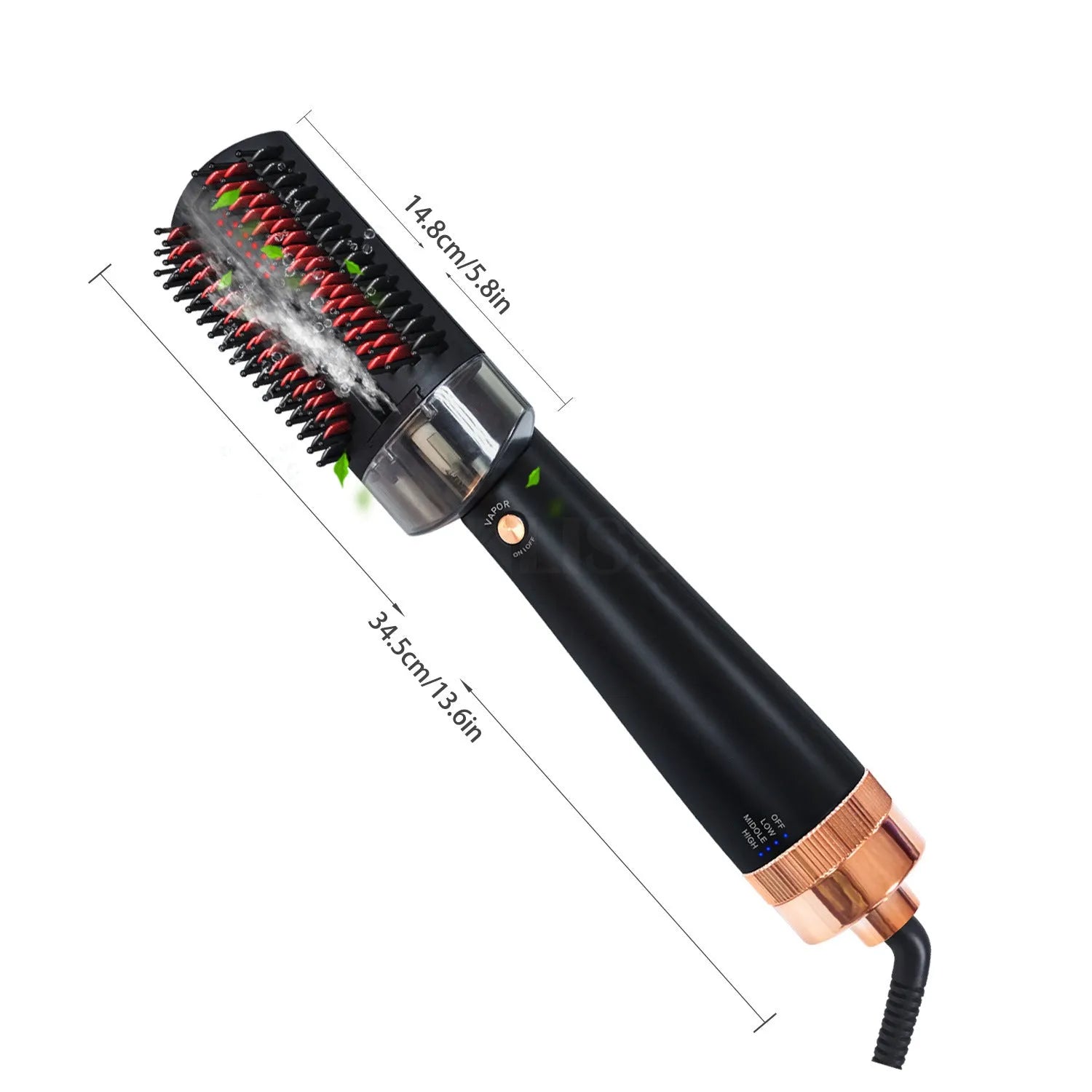 Black and pink infrared hot air comb for dry hair styling with tourmaline ceramic heating
