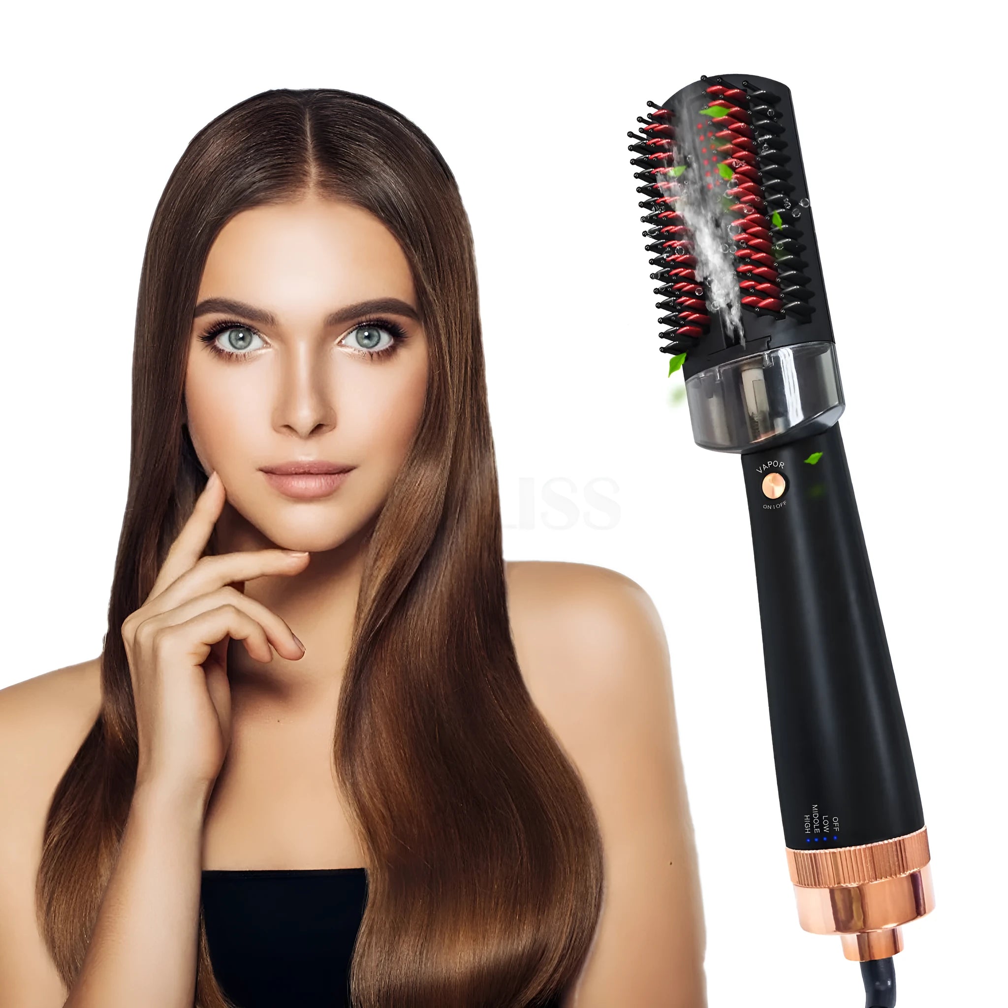 Black and pink infrared hot air comb for dry hair styling with tourmaline ceramic heating
