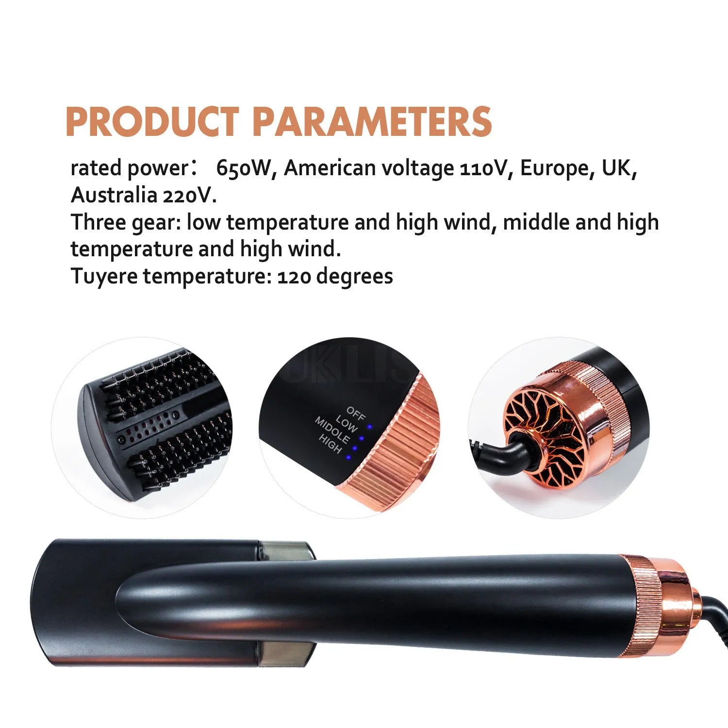 Black and pink infrared hot air comb for dry hair styling with tourmaline ceramic heating