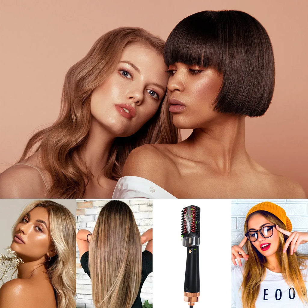 Black and pink infrared hot air comb for dry hair styling with tourmaline ceramic heating
