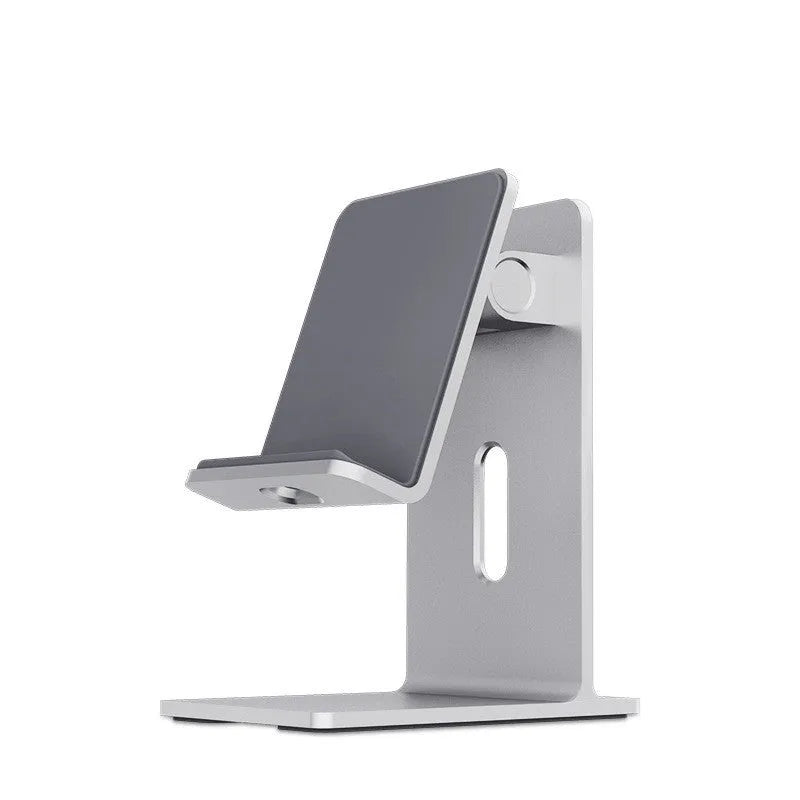 Alloy mobile phone holder with adjustable angle in dark grey and silver colour options