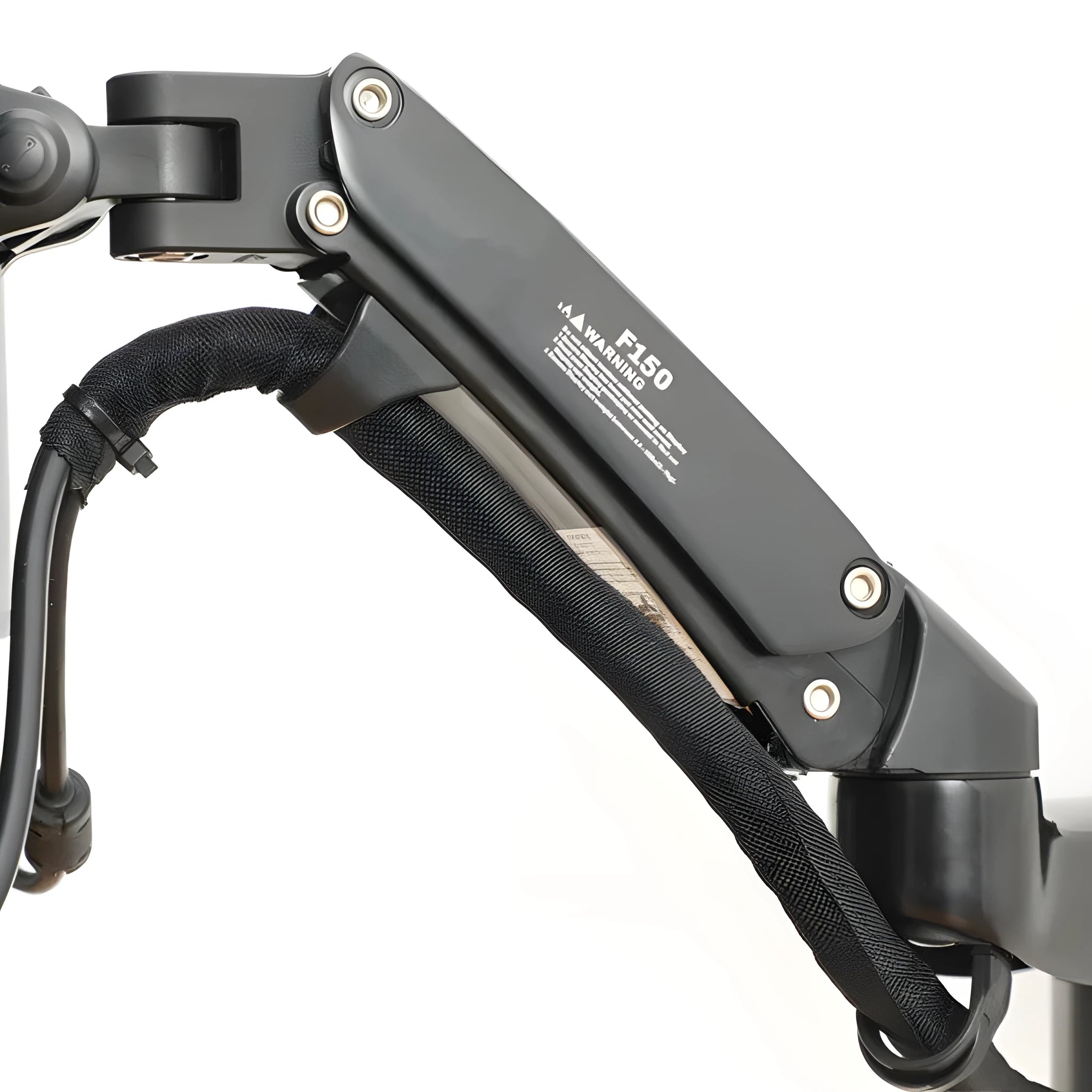 Black wall-mounted computer monitor stand with telescopic lifting and rotating screen adjustment for VESA-compatible displays