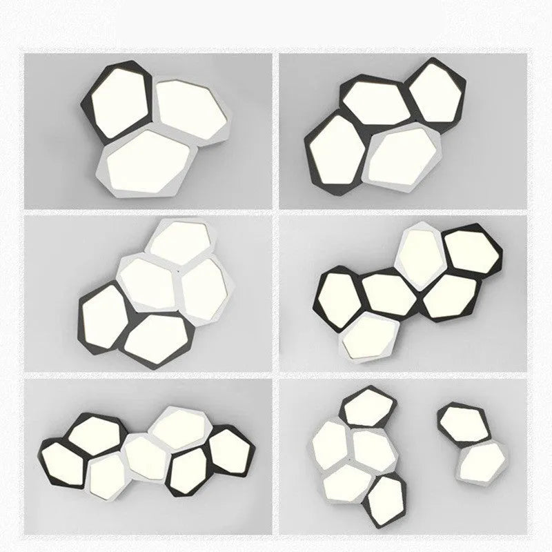 Geometric patterned LED wall light panel with iron frame in black or white finish