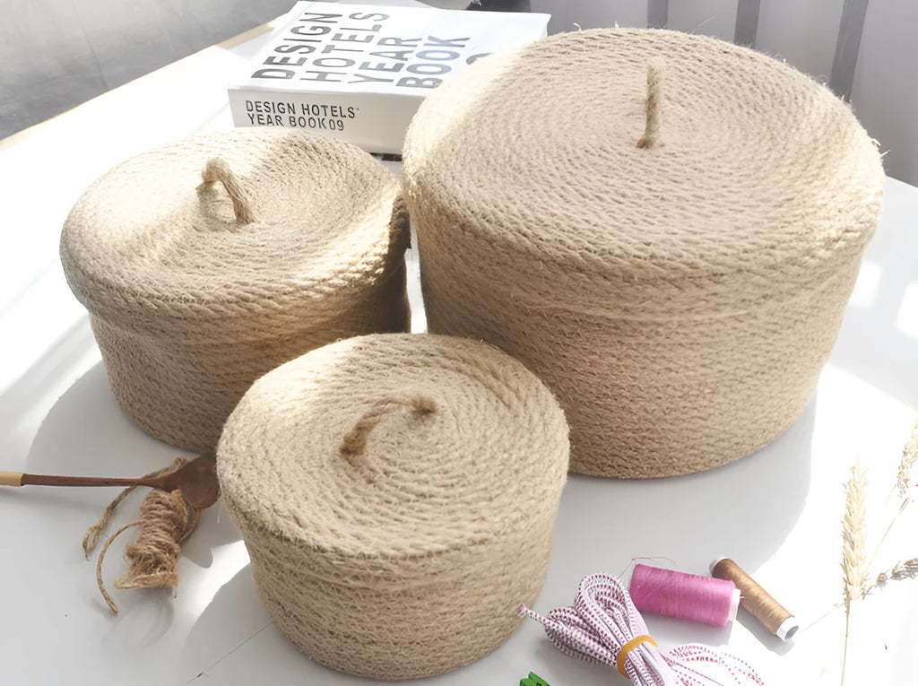 Japanese style linen fabric underwear storage box with cover in three size options