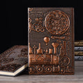 European relief embossed retro notepad diary in red bronze, silver, and green bronze colours