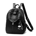 Black PU leather backpack with 20-35L capacity showing zipper opening and double straps