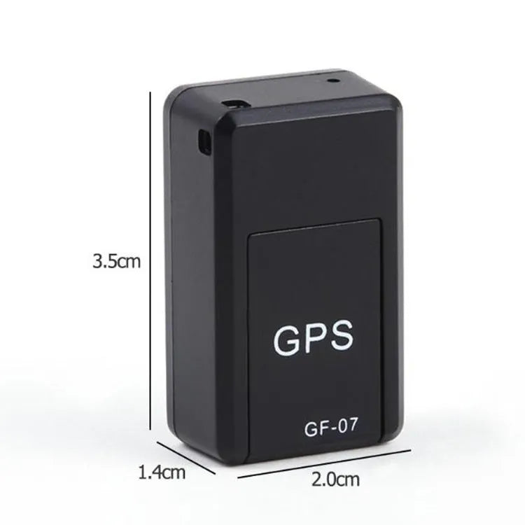 Black mini magnetic GPS car tracker device with compact rectangular design for vehicle attachment