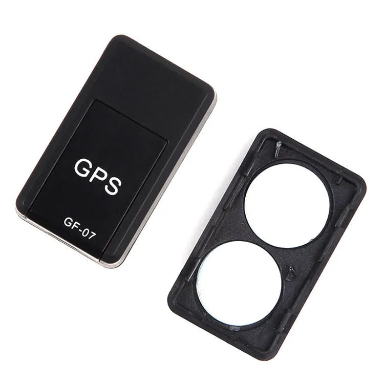 Black mini magnetic GPS car tracker device with compact rectangular design for vehicle attachment