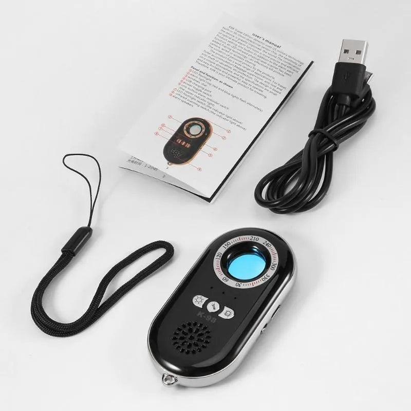 White portable wireless signal detector with compact 85mm design for travel security and pinhole camera detection