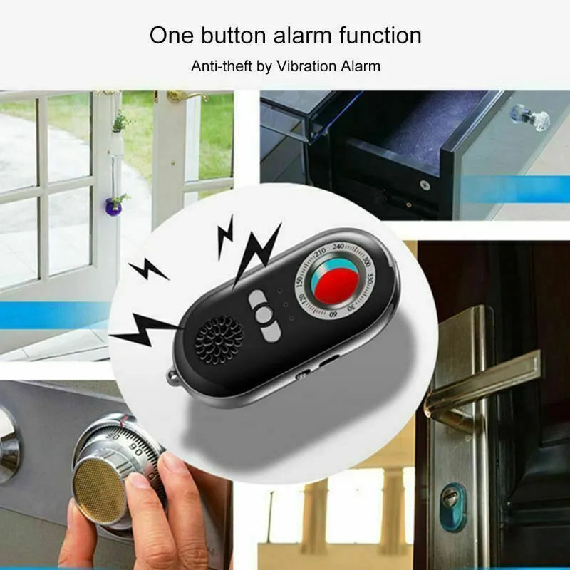 White portable wireless signal detector with compact 85mm design for travel security and pinhole camera detection