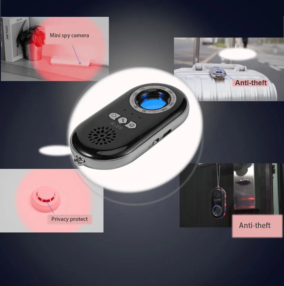 White portable wireless signal detector with compact 85mm design for travel security and pinhole camera detection