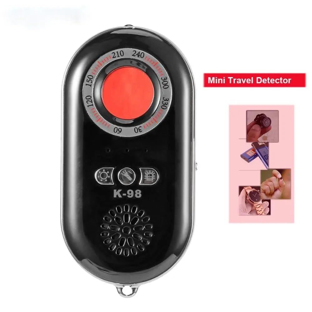 White portable wireless signal detector with compact 85mm design for travel security and pinhole camera detection