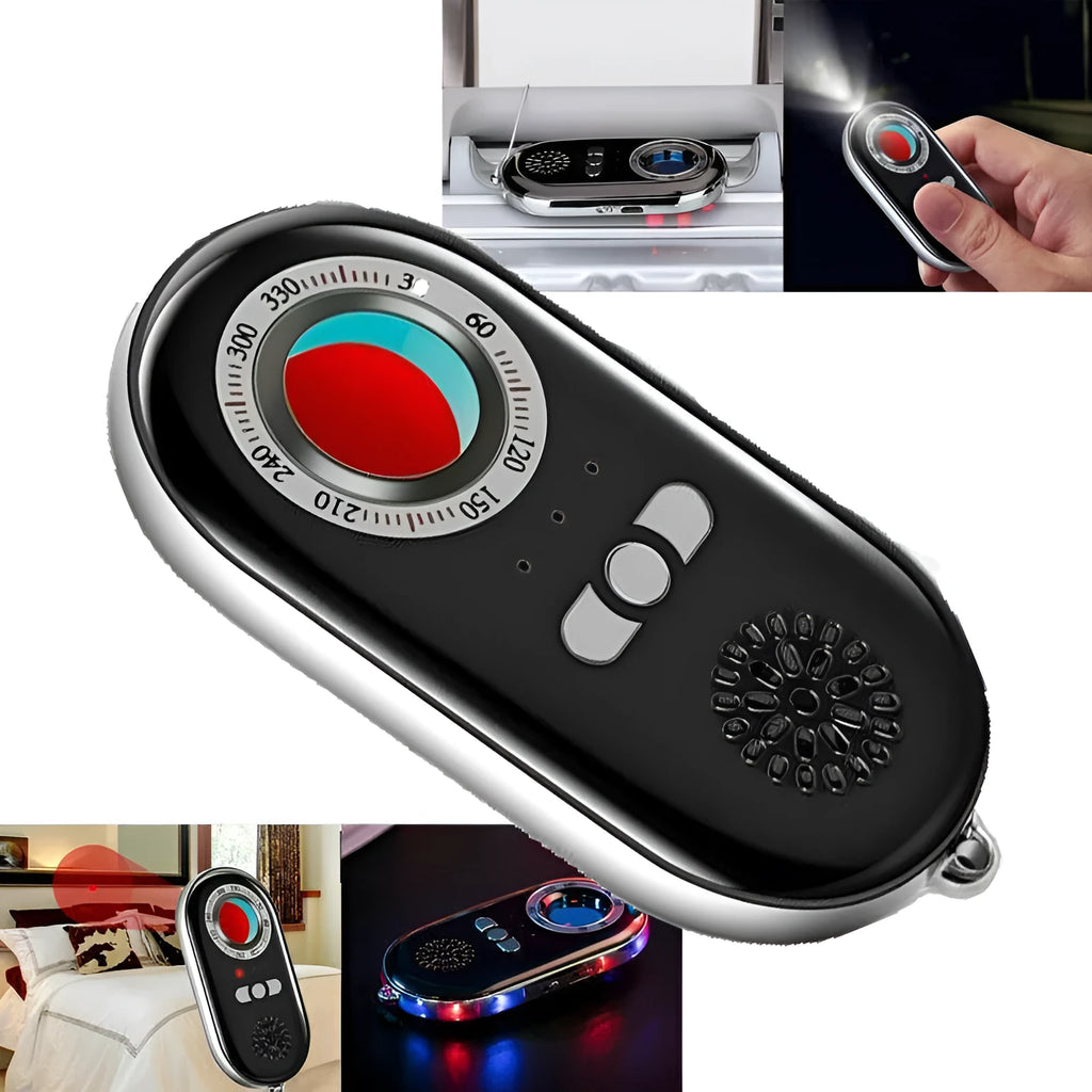 White portable wireless signal detector with compact 85mm design for travel security and pinhole camera detection